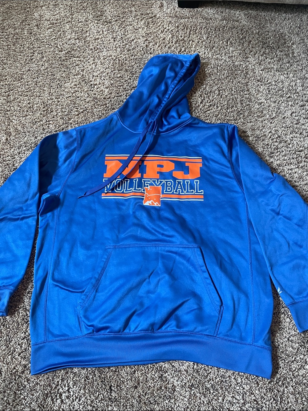 Blue NPJ Volleyball Hoodie with Orange Logo